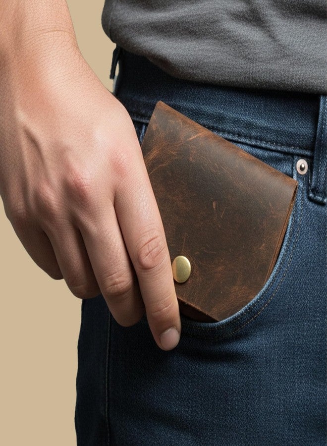 STRUTT Crushed Finish Genuine Leather Batua Wallet for Men & Women | Handcrafted Brown Leather Cash & Card Holder | Snap Button Closure | Compact Traditional Money Pouch - Image 5